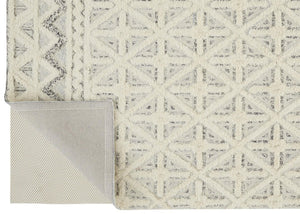 HomeRoots 5' Wool Geometric Tufted Area Rug – Handcrafted Ivory and Black Design, Stain Resistant Texture 10' X 14' 512785