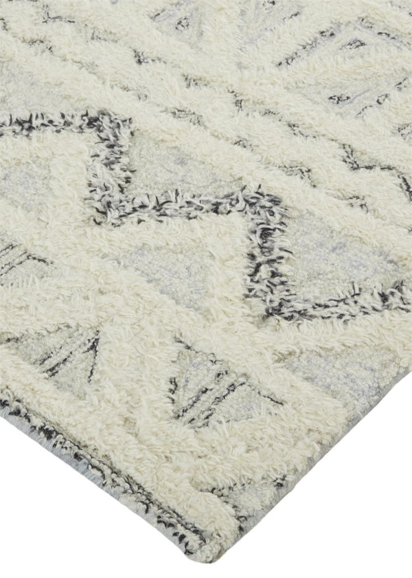 HomeRoots 5' Wool Geometric Tufted Area Rug – Handcrafted Ivory and Black Design, Stain Resistant Texture 10' X 14' 512785