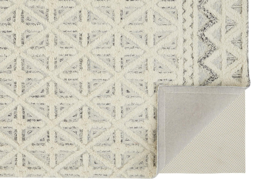 HomeRoots 5' Wool Geometric Tufted Area Rug – Handcrafted Ivory and Black Design, Stain Resistant Texture 10' X 14' 512785