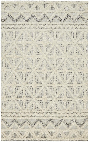 HomeRoots 5' Wool Geometric Tufted Area Rug – Handcrafted Ivory and Black Design, Stain Resistant Texture 12' X 15' 512786