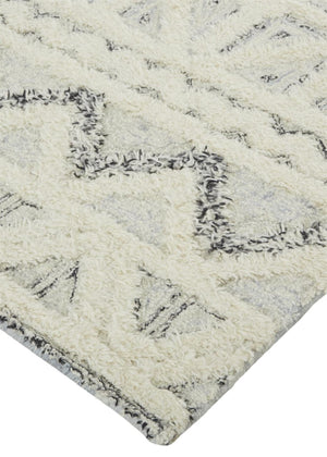 HomeRoots 5' Wool Geometric Tufted Area Rug – Handcrafted Ivory and Black Design, Stain Resistant Texture 12' X 15' 512786
