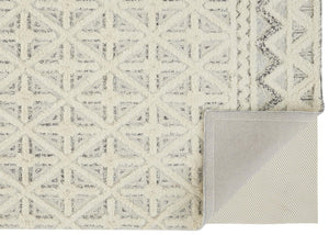 HomeRoots 5' Wool Geometric Tufted Area Rug – Handcrafted Ivory and Black Design, Stain Resistant Texture 12' X 15' 512786