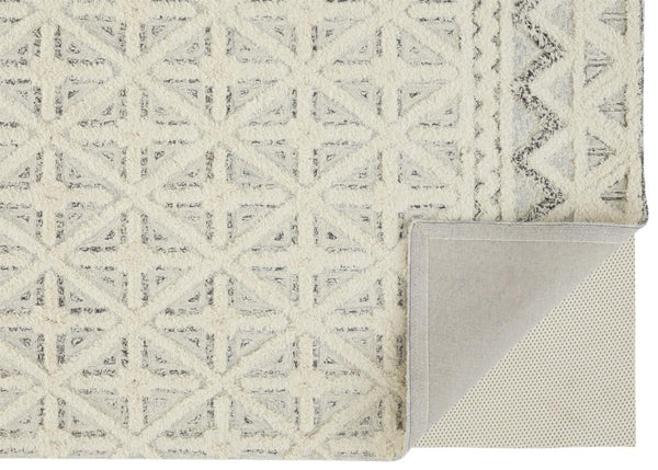 HomeRoots 5' Wool Geometric Tufted Area Rug – Handcrafted Ivory and Black Design, Stain Resistant Texture 12' X 15' 512786