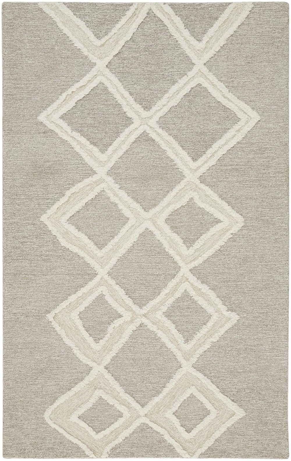 HomeRoots 4' Gray and Ivory Wool Geometric Handmade Area Rug - Stain Resistant, Soft, and Stylish for Any Room 5' X 8' 512789