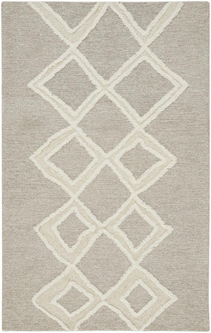 HomeRoots 4' Gray and Ivory Wool Geometric Handmade Area Rug - Stain Resistant, Soft, and Stylish for Any Room 8' X 10' 512790