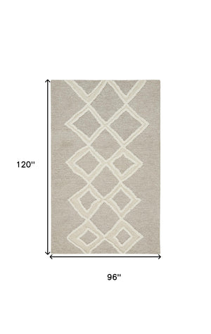 HomeRoots 4' Gray and Ivory Wool Geometric Handmade Area Rug - Stain Resistant, Soft, and Stylish for Any Room 8' X 10' 512790
