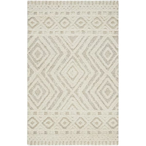 HomeRoots 4' Modern Ivory and Tan Geometric Wool Area Rug - Handmade, Stain-Resistant, Perfect for Family Spaces! 5' X 8' 512796
