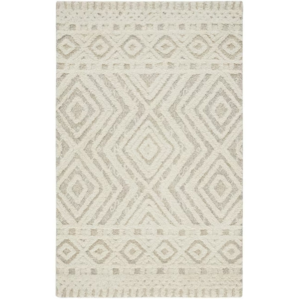 HomeRoots 4' Modern Ivory and Tan Geometric Wool Area Rug - Handmade, Stain-Resistant, Perfect for Family Spaces! 5' X 8' 512796