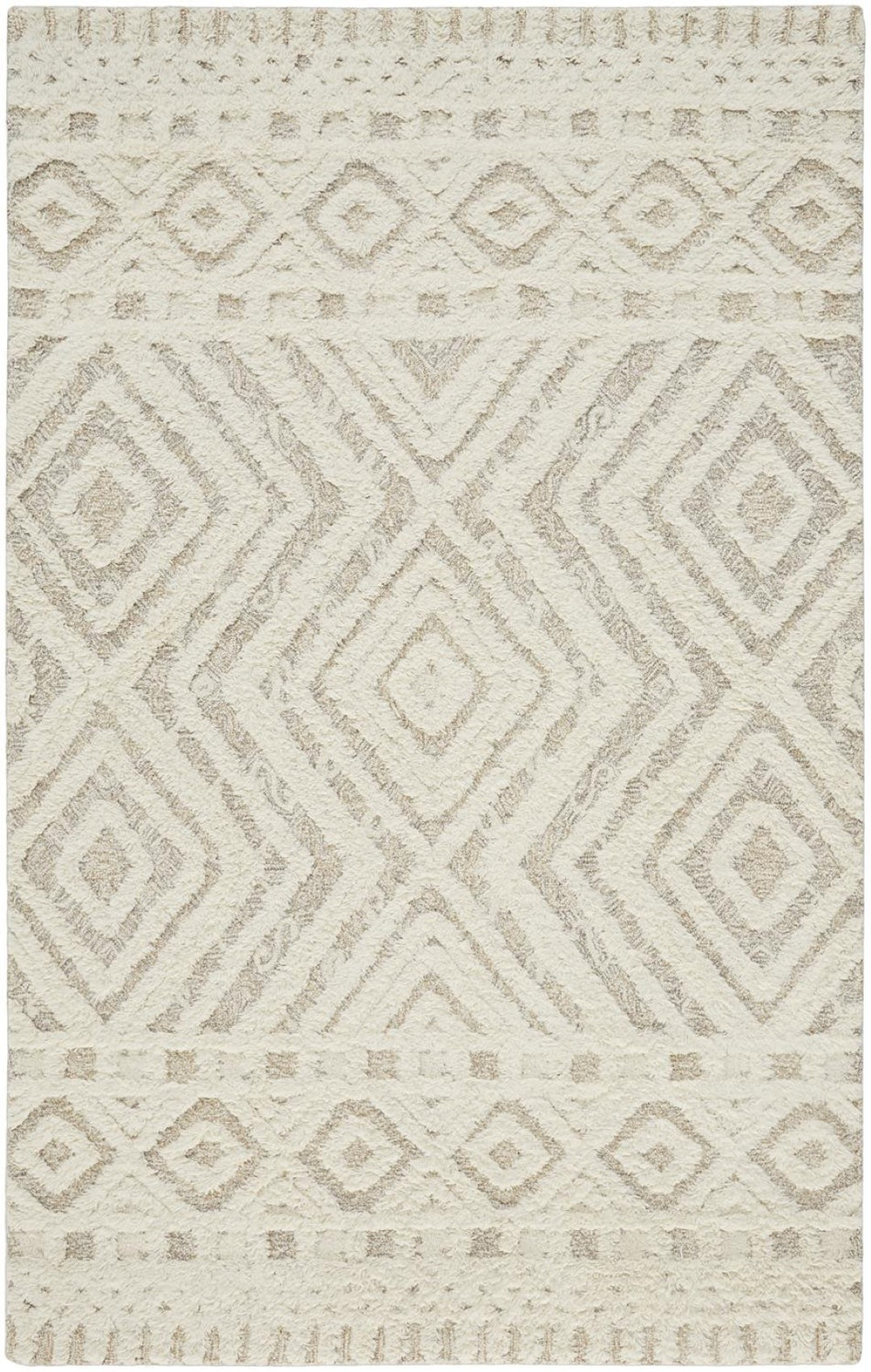 HomeRoots 4' Modern Ivory and Tan Geometric Wool Area Rug - Handmade, Stain-Resistant, Perfect for Family Spaces! 8' X 10' 512797