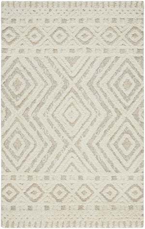HomeRoots 4' Modern Ivory and Tan Geometric Wool Area Rug - Handmade, Stain-Resistant, Perfect for Family Spaces! 8' X 10' 512797