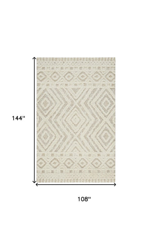 HomeRoots 4' Modern Ivory and Tan Geometric Wool Area Rug - Handmade, Stain-Resistant, Perfect for Family Spaces! 9' X 12' 512798