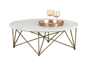 Sunpan Skyy Coffee Table - Elegant Carrara Marble Design with Antique Brass Frame for Modern Spaces Round - 40W x 40D x 15H