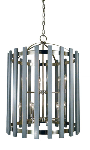 Framburg 12-light Contemporary Foyer Chandelier With Rustic Wood Accents, Perfect For Farmhouse Décor Polished Nickel Metal 5128 Pn