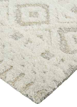 HomeRoots 4' Modern Ivory and Tan Geometric Wool Area Rug - Handmade, Stain-Resistant, Perfect for Family Spaces! 12' X 15' 512800