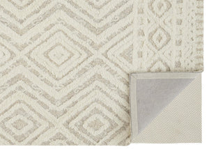 HomeRoots 4' Modern Ivory and Tan Geometric Wool Area Rug - Handmade, Stain-Resistant, Perfect for Family Spaces! 12' X 15' 512800