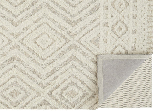 HomeRoots 4' Modern Ivory and Tan Geometric Wool Area Rug - Handmade, Stain-Resistant, Perfect for Family Spaces! 12' X 15' 512800