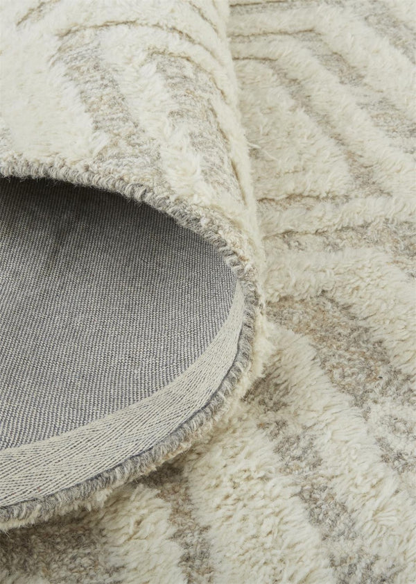 HomeRoots 4' Modern Ivory and Tan Geometric Wool Area Rug - Handmade, Stain-Resistant, Perfect for Family Spaces! 12' X 15' 512800