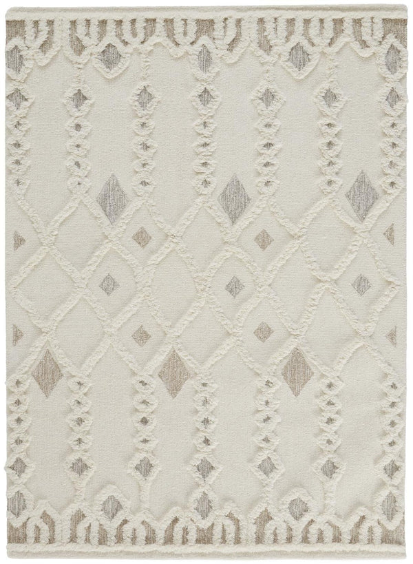 HomeRoots 4' Handmade Wool Tufted Area Rug in Ivory Tan and Silver - Modern Geometric, Stain-Resistant Design 5' X 8' 512803