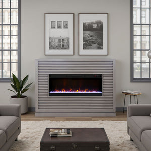 English Elm Riviera 64" Fireplace Mantel with 42" Electric Insert, Poplar & Okume Veneer, Bourbon Finish, Remote Control Grey B108P364427