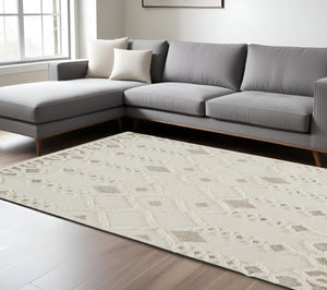 HomeRoots 4' Handmade Wool Tufted Area Rug in Ivory Tan and Silver - Modern Geometric, Stain-Resistant Design 8' X 10' 512804