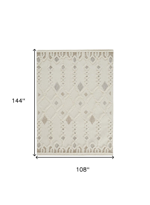 HomeRoots 4' Handmade Wool Tufted Area Rug in Ivory Tan and Silver - Modern Geometric, Stain-Resistant Design 9' X 12' 512805