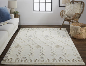 HomeRoots 4' Handmade Wool Tufted Area Rug in Ivory Tan and Silver - Modern Geometric, Stain-Resistant Design 9' X 12' 512805