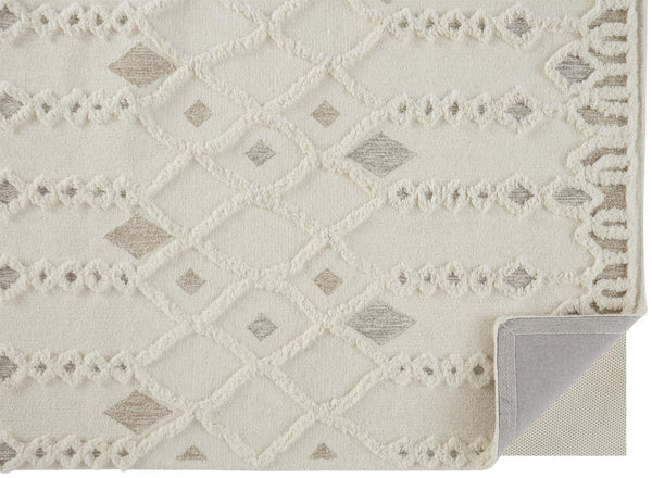 HomeRoots 4' Handmade Wool Tufted Area Rug in Ivory Tan and Silver - Modern Geometric, Stain-Resistant Design 9' X 12' 512805