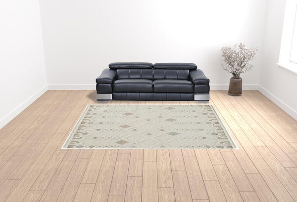 HomeRoots 4' Handmade Wool Tufted Area Rug in Ivory Tan and Silver - Modern Geometric, Stain-Resistant Design 9' X 12' 512805