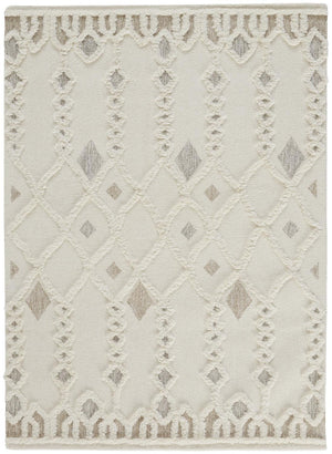 HomeRoots 4' Handmade Wool Tufted Area Rug in Ivory Tan and Silver - Modern Geometric, Stain-Resistant Design 10' X 14' 512806