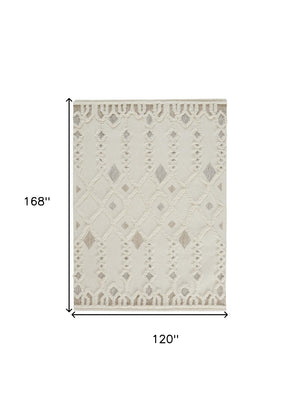 HomeRoots 4' Handmade Wool Tufted Area Rug in Ivory Tan and Silver - Modern Geometric, Stain-Resistant Design 10' X 14' 512806