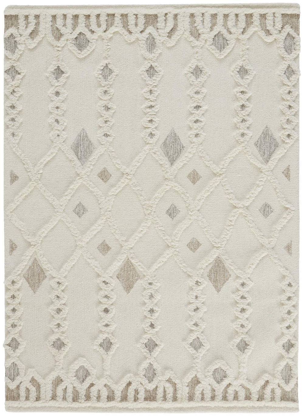 HomeRoots 4' Handmade Wool Tufted Area Rug in Ivory Tan and Silver - Modern Geometric, Stain-Resistant Design 12' X 15' 512807