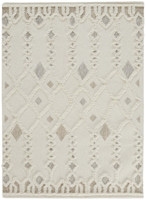 HomeRoots 4' Handmade Wool Tufted Area Rug in Ivory Tan and Silver - Modern Geometric, Stain-Resistant Design 12' X 15' 512807