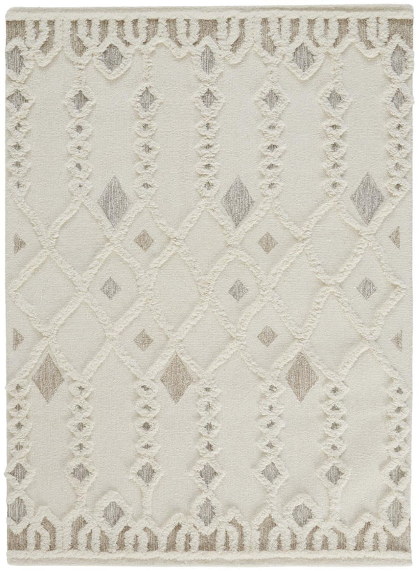 HomeRoots 4' Handmade Wool Tufted Area Rug in Ivory Tan and Silver - Modern Geometric, Stain-Resistant Design 12' X 15' 512807