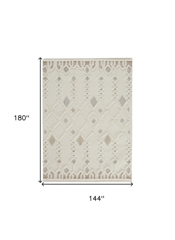 HomeRoots 4' Handmade Wool Tufted Area Rug in Ivory Tan and Silver - Modern Geometric, Stain-Resistant Design 12' X 15' 512807