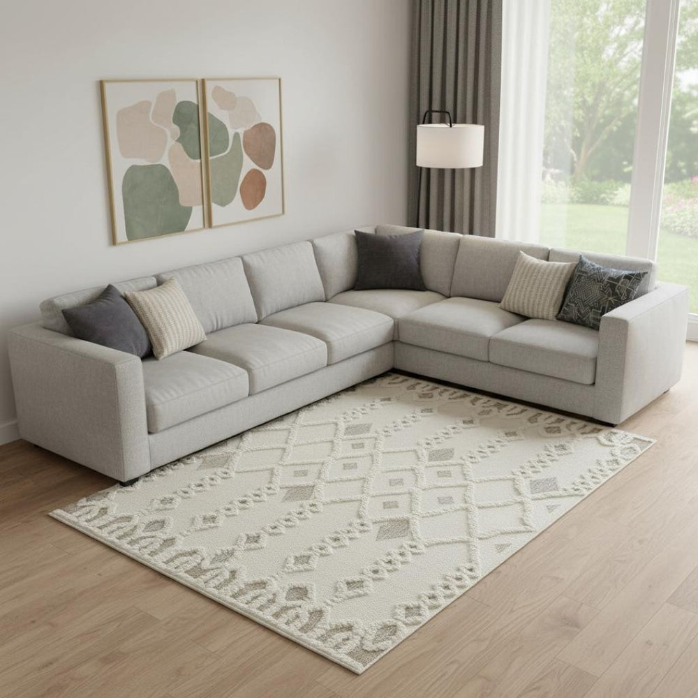 HomeRoots 4' Handmade Wool Tufted Area Rug in Ivory Tan and Silver - Modern Geometric, Stain-Resistant Design 12' X 15' 512807