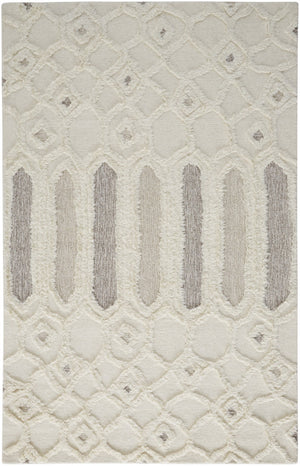 HomeRoots 5' Handmade Wool Geometric Area Rug - Modern Ivory Taupe Tan Design, Stain-Resistant & Durable 5' X 8' 512810