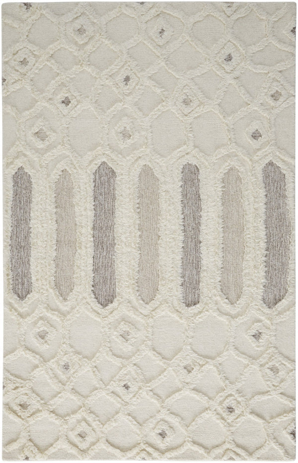HomeRoots 5' Handmade Wool Geometric Area Rug - Modern Ivory Taupe Tan Design, Stain-Resistant & Durable 5' X 8' 512810