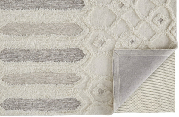HomeRoots 5' Handmade Wool Geometric Area Rug - Modern Ivory Taupe Tan Design, Stain-Resistant & Durable 5' X 8' 512810