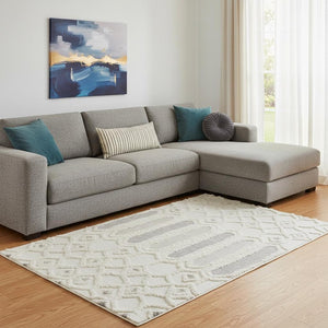 HomeRoots 5' Handmade Wool Geometric Area Rug - Modern Ivory Taupe Tan Design, Stain-Resistant & Durable 8' X 10' 512811