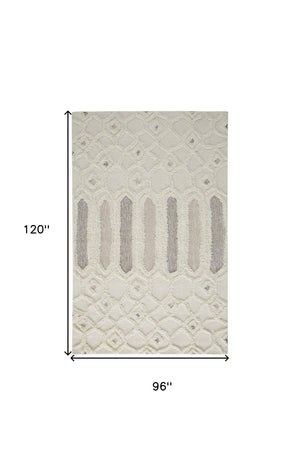 HomeRoots 5' Handmade Wool Geometric Area Rug - Modern Ivory Taupe Tan Design, Stain-Resistant & Durable 8' X 10' 512811