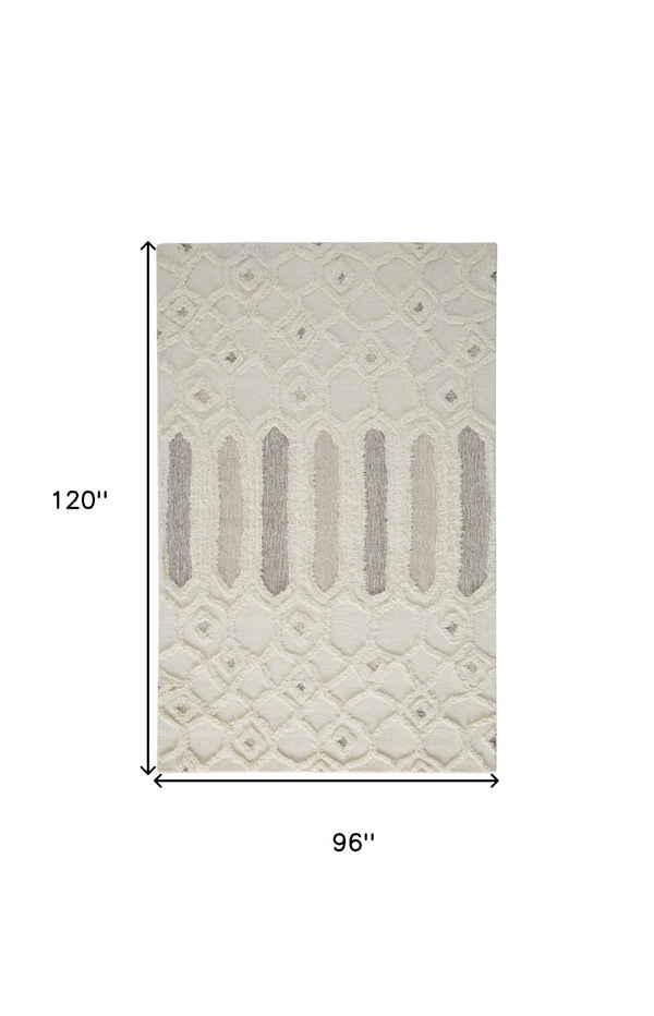 HomeRoots 5' Handmade Wool Geometric Area Rug - Modern Ivory Taupe Tan Design, Stain-Resistant & Durable 8' X 10' 512811