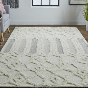 HomeRoots 5' Handmade Wool Geometric Area Rug - Modern Ivory Taupe Tan Design, Stain-Resistant & Durable 8' X 10' 512811