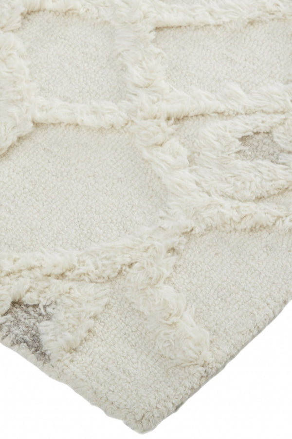 HomeRoots 5' Handmade Wool Geometric Area Rug - Modern Ivory Taupe Tan Design, Stain-Resistant & Durable 8' X 10' 512811