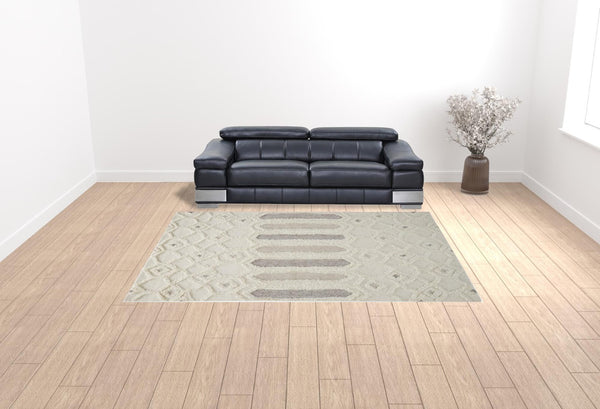 HomeRoots 5' Handmade Wool Geometric Area Rug - Modern Ivory Taupe Tan Design, Stain-Resistant & Durable 9' X 12' 512812