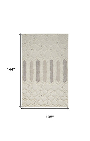 HomeRoots 5' Handmade Wool Geometric Area Rug - Modern Ivory Taupe Tan Design, Stain-Resistant & Durable 9' X 12' 512812