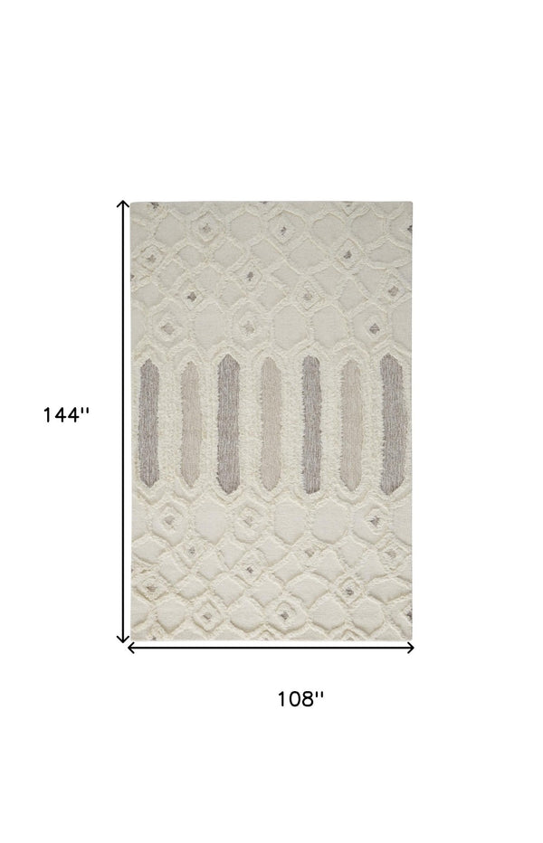 HomeRoots 5' Handmade Wool Geometric Area Rug - Modern Ivory Taupe Tan Design, Stain-Resistant & Durable 9' X 12' 512812