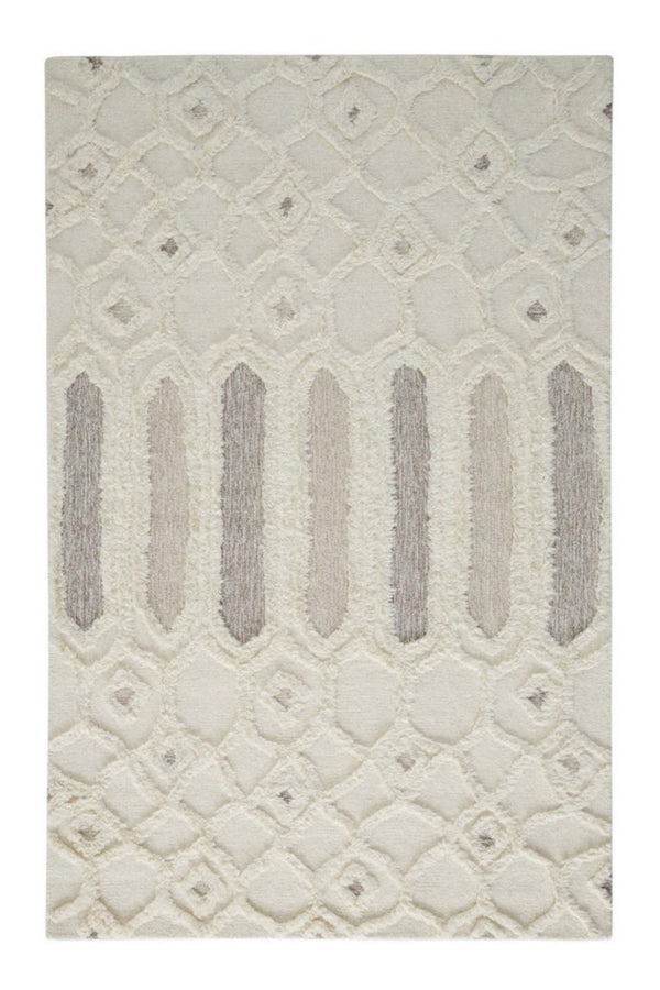 HomeRoots 5' Handmade Wool Geometric Area Rug - Modern Ivory Taupe Tan Design, Stain-Resistant & Durable 10' X 14' 512813