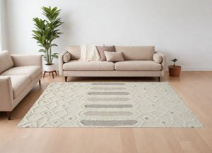 HomeRoots 5' Handmade Wool Geometric Area Rug - Modern Ivory Taupe Tan Design, Stain-Resistant & Durable 10' X 14' 512813