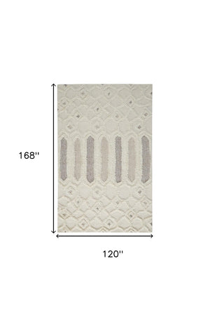 HomeRoots 5' Handmade Wool Geometric Area Rug - Modern Ivory Taupe Tan Design, Stain-Resistant & Durable 10' X 14' 512813