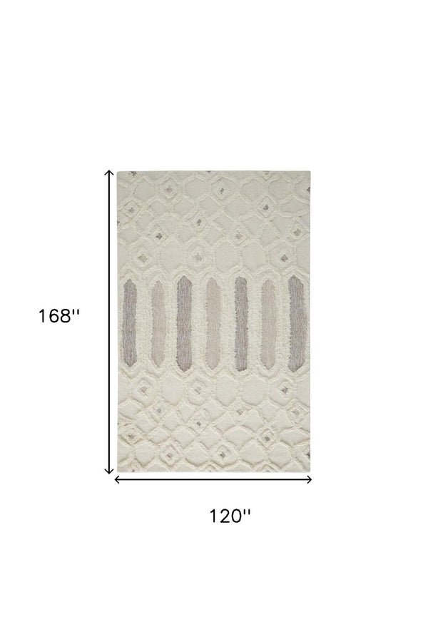 HomeRoots 5' Handmade Wool Geometric Area Rug - Modern Ivory Taupe Tan Design, Stain-Resistant & Durable 10' X 14' 512813
